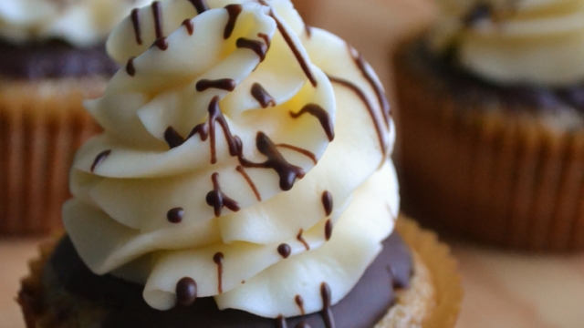 Banana Chocolate Chip Cupcakes with Dark Chocolate Ganache and Cream Cheese Frosting